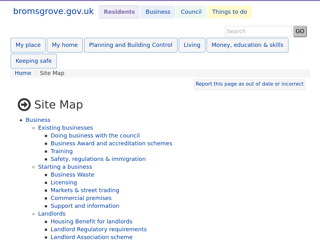 Screenshot for https://www.bromsgrove.gov.uk/site-map/