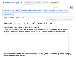 Screenshot for https://www.bromsgrove.gov.uk/system/out-of-date.aspx?title=/living/living-in-bromsgrove.aspx
