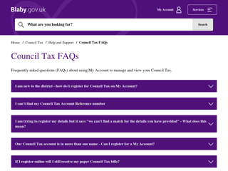 Screenshot for https://www.blaby.gov.uk/council-tax/help-and-support/council-tax-faqs/