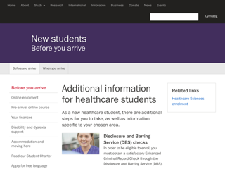 Screenshot for https://www.cardiff.ac.uk/new-students/before-you-arrive/additional-information-for-healthcare-students