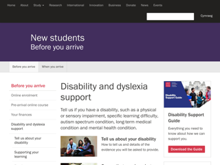 Screenshot for https://www.cardiff.ac.uk/new-students/before-you-arrive/disability-and-dyslexia-support