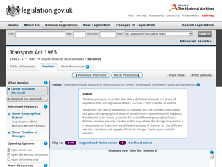 Screenshot for http://www.legislation.gov.uk/ukpga/1985/67/section/6?view=extent&timeline=true
