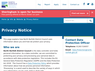 Screenshot for https://www.north-norfolk.gov.uk/info/website/privacy-notice/