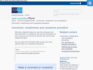 Screenshot for https://www.southlanarkshire.gov.uk/info/200170/comments_complaints_and_consultations/579/comments_compliments_and_complaints_procedure