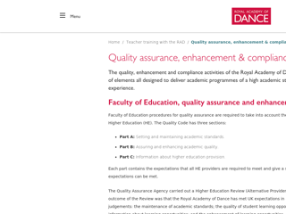 Screenshot for https://www.royalacademyofdance.org/teacher-training/quality-assurance-enhancement-and-compliance/