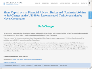 Screenshot for https://www.shorecap.co.uk/posts/view/shore-capital-acts-as-financial-adviser-broker-and-nominated-adviser-to-safecharge-on-the-us889m-recommended-cash-acquisition-by-nuvei-corporation
