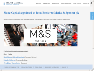 Screenshot for https://www.shorecap.co.uk/posts/view/shore-capital-appointed-as-joint-broker-to-marks-and-spencer-plc