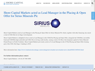 Screenshot for https://www.shorecap.co.uk/posts/view/shore-capital-markets-acted-as-lead-manager-in-the-placing-and-open-offer-for-sirius-minerals-plc