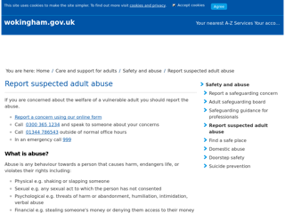 Screenshot for https://www.wokingham.gov.uk/care-and-support-for-adults/safety-and-abuse/report-suspected-adult-abuse/