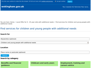 Screenshot for https://www.wokingham.gov.uk/local-offer-for-0-25-year-olds-with-additional-needs/find-services-for-children-and-young-people-with-additional-needs/