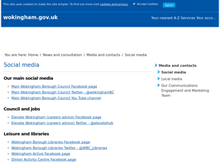 Screenshot for https://www.wokingham.gov.uk/news-and-consultation/media-and-contacts/social-media/