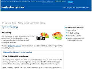 Screenshot for https://www.wokingham.gov.uk/parking-and-transport/cycle-training/