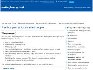 Screenshot for https://www.wokingham.gov.uk/parking-and-transport/transport-and-travel-passes/free-bus-passes-for-disabled-people/