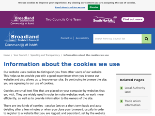 Screenshot for https://www.broadland.gov.uk/info/200197/spending_and_transparency/281/information_about_the_cookies_we_use