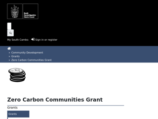 Screenshot for https://www.scambs.gov.uk/community-development/grants/zero-carbon-communities-grant/