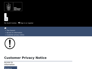 Screenshot for https://www.scambs.gov.uk/the-council/access-to-information/customer-privacy-notice/