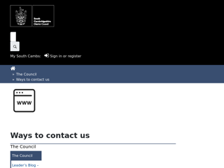 Screenshot for https://www.scambs.gov.uk/the-council/ways-to-contact-us/