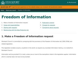 Screenshot for https://www.stockport.gov.uk/freedom-of-information