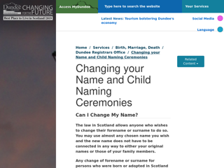 Screenshot for https://www.dundeecity.gov.uk/dundee-registrars-office/changing-your-name-and-child-naming-ceremonies
