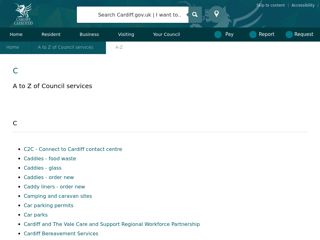 Screenshot for https://www.cardiff.gov.uk/ENG/Home/A-to-Z-Council-services/A-Z/Pages/C.aspx