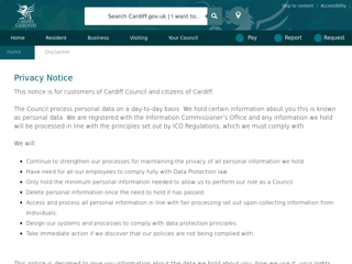 Screenshot for https://www.cardiff.gov.uk/ENG/Home/New_Disclaimer/Pages/default.aspx