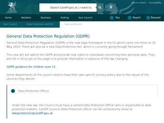 Screenshot for https://www.cardiff.gov.uk/ENG/Your-Council/Data-protection-and-FOI/Data-protection/Pages/default.aspx