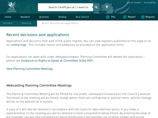 Screenshot for https://www.cardiff.gov.uk/ENG/resident/Planning/Recent-decisions-and-applications/Pages/default.aspx
