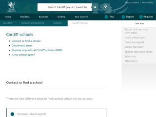 Screenshot for https://www.cardiff.gov.uk/ENG/resident/Schools-and-learning/Schools/Cardiff-schools/Pages/default.aspx