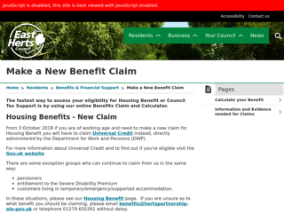 Screenshot for https://www.eastherts.gov.uk/article/34924/Make-a-New-Benefit-Claim