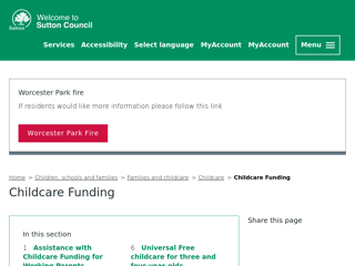 Screenshot for https://www.sutton.gov.uk/freechildcare