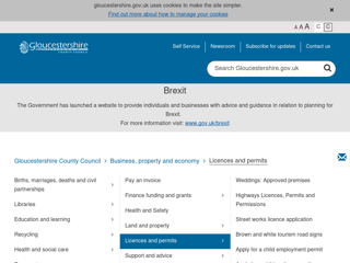 Screenshot for https://www.gloucestershire.gov.uk/business-property-and-economy/licences-and-permits/