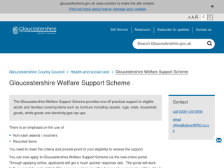 Screenshot for https://www.gloucestershire.gov.uk/health-and-social-care/gloucestershire-welfare-support-scheme/