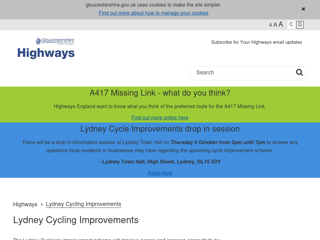Screenshot for https://www.gloucestershire.gov.uk/highways/major-projects-list/lydney-cycling-improvements/