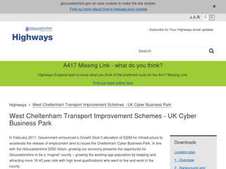 Screenshot for https://www.gloucestershire.gov.uk/highways/major-projects-list/west-cheltenham-transport-improvement-schemes-uk-cyber-business-park/