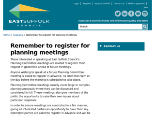 Screenshot for https://www.eastsuffolk.gov.uk/features/remember-to-register-for-planning-meetings/
