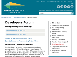 Screenshot for https://www.eastsuffolk.gov.uk/planning/planning-applications/developers-forum/