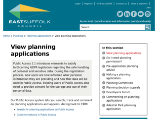 Screenshot for https://www.eastsuffolk.gov.uk/planning/planning-applications/publicaccess/