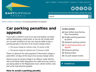Screenshot for https://www.eastsuffolk.gov.uk/visitors/parking/car-parking-penalties-and-appeals/