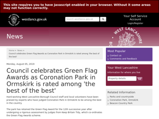 Screenshot for https://www.westlancs.gov.uk/news/council-celebrates-green-flag-awards-as-coronation-park-in-ormskirk-is-rated-among-the-best-of-the-best.aspx