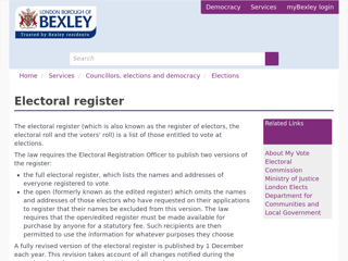 Screenshot for https://www.bexley.gov.uk/services/councillors-elections-and-democracy/elections/electoral-register