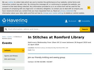 Screenshot for https://www.havering.gov.uk/events/event/1976/in_stitches_at_romford_library