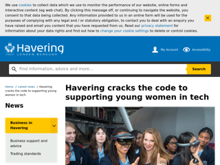 Screenshot for https://www.havering.gov.uk/news/article/658/havering_cracks_the_code_to_supporting_young_women_in_tech