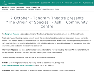 Screenshot for https://www.breckland.gov.uk/article/12069/7-October-Tangram-Theatre-presents-The-Origin-of-Species-Ashill-Community-Centre