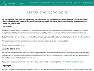 Screenshot for https://www.breckland.gov.uk/article/6938/Terms-and-Conditions