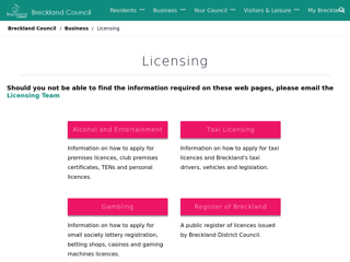 Screenshot for https://www.breckland.gov.uk/licensing