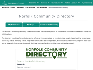Screenshot for https://www.breckland.gov.uk/norfolk-community-directory