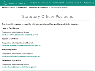 Screenshot for https://www.breckland.gov.uk/statutoryofficerpositions