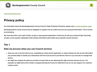 Screenshot for https://www.buckscc.gov.uk/services/council-and-democracy/privacy-policy/