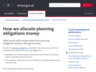 Screenshot for https://www.bristol.gov.uk/council-spending-performance/section-106-money