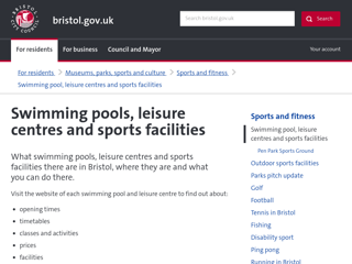 Screenshot for https://www.bristol.gov.uk/museums-parks-sports-culture/swimming-pools-leisure-sports